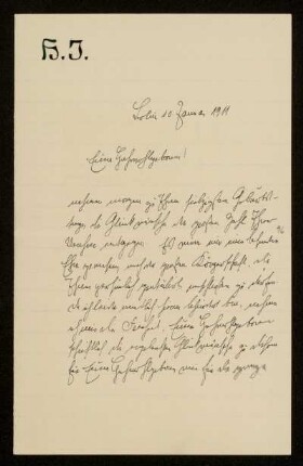 Brief von Hermann Jastrow an Otto von Gierke, Berlin, 10.1.1911