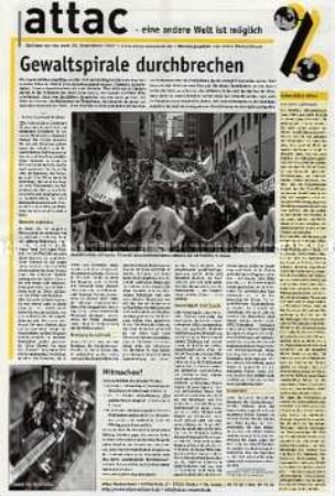 Sonderdruck der Aktion "Attac" gegen Gewalt bei Demonstrationen (Beilage der "taz")