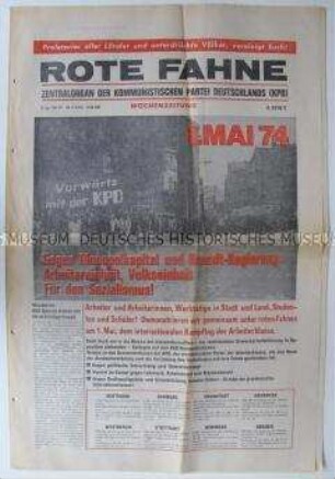 Linksradikale Wochenzeitung "ROTE FAHNE" u.a. zum 1. Mai und zum VII. Weltkongress der Komintern 1935