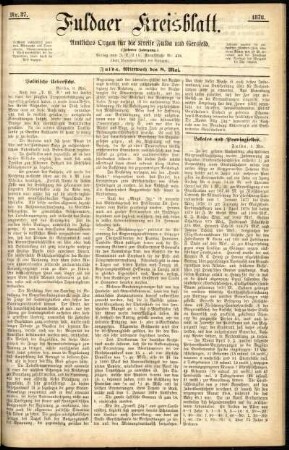 Erste Ausgabe vom Mittwoch, den 08. Mai 1878.