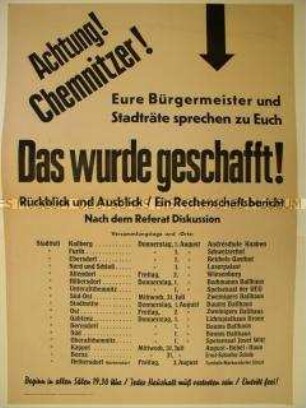 Aufruf an die Einwohner von Chemnitz zur Teilnahme an der öffentlichen Rechenschaftslegung des Bürgermeisters