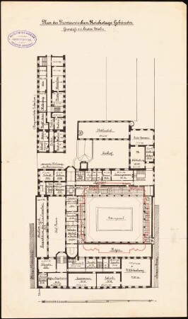 Reichstag, Berlin Zweiter Wettbewerb: Grundriss des provisorischen Reichstages zum Erläuterungsbericht