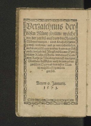 Verzaichnus der bösen Müntz sortten