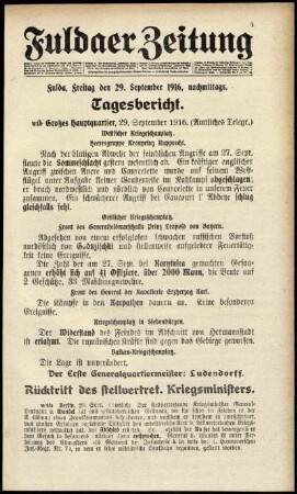 Ausgabe vom Freitag, den 29. September 1916.