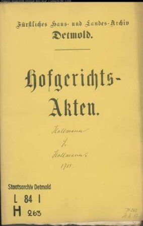 Hollmann, Tönies' Erben gegen Johann Hollmann zu Heidenbentrup - Schuldforderung