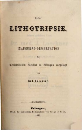 Ueber Lithotripsie : Inaug. Diss.