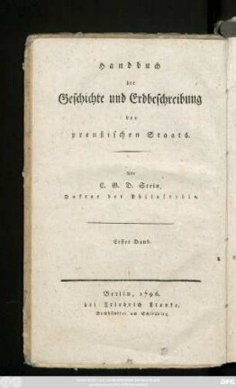 Bd. 1: Handbuch der Geschichte und Erdbeschreibung des preußischen Staats