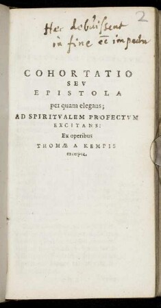 Cohortatio Seu Epistola ... Ad Spiritualem Profectum