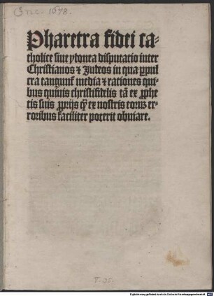 Pharetra fidei catholicae sive idonea disputatio inter Christianos et Judaeos