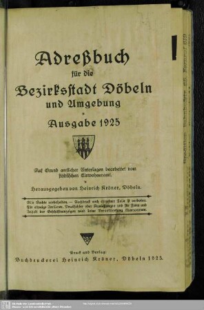 1925: Adressbuch für die Bezirksstadt Döbeln und Umgebung