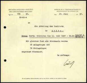 Schreiben; AIDR an DAI Athen (Drucksachen)