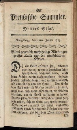 Drittes Stück. Königsberg, den 21ten Jenner 1773.