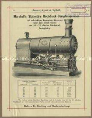 Dampfmaschinen von der Firma Marshall, Sons und Co in England