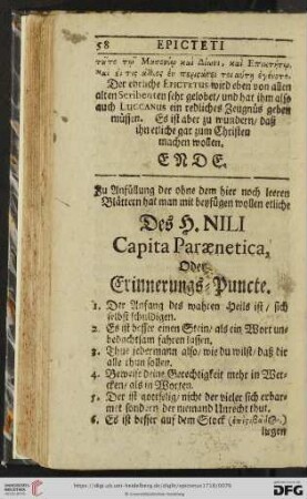 Des H. Nili Capita Paraenetica, oder Erinnerungs-Puncte
