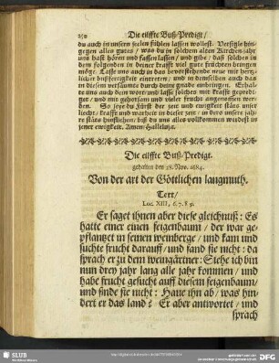 Die eilffte Buß-Predigt. gehalten den 28. Nov. 1684. Von der art der Göttlichen langmuth