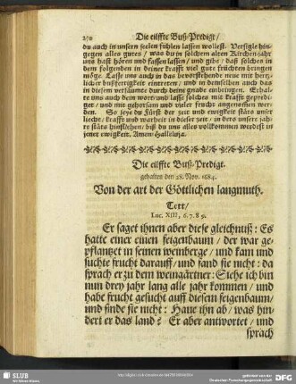 Die eilffte Buß-Predigt. gehalten den 28. Nov. 1684. Von der art der Göttlichen langmuth