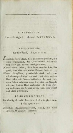 Erste Ordnung. Raubvögel
