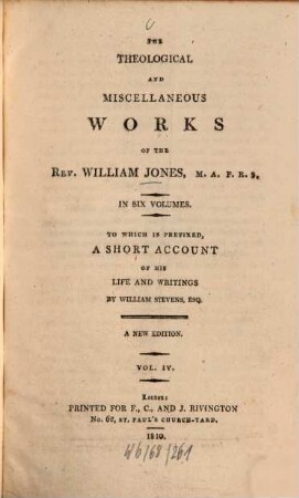 The theological and miscellaneous works of William Jones : in 6 vols., 4 (1810)