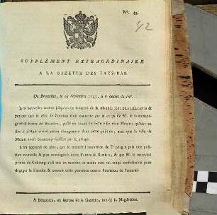 Gazette des Pays-Bas. Supplément extraordinaire à la Gazette des Pays-Bas. 1793, Nr. 43 (15. September)