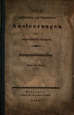 Über die natürlichen und künstlichen Ausleerungen des menschlichen Körpers