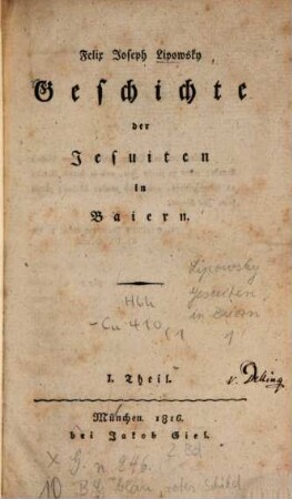 Geschichte der Jesuiten in Baiern, I. Theil