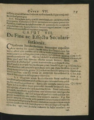 Caput VII. De Fine ac Effectu Secularisationis.