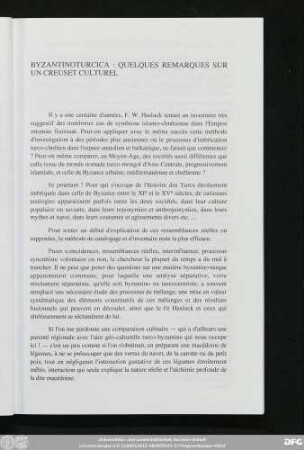 Byzantinoturcica: Quelques Remarques Sur Un Creuset Culturel