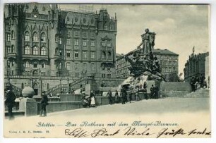 Stettin - Das Rathaus mit dem Manzel-Brunnen.