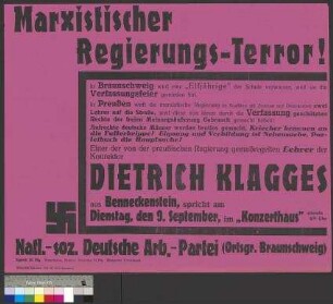 Plakat der NSDAP zu einer öffentlichen Wahlversammlung am 9. September 1930 in Braunschweig
