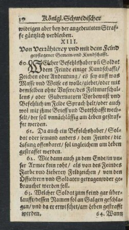 XIII. Von Verrähterey und mit dem Feind gepflogener Gemein- und Kundschafft