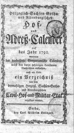 1791: Staatshandbücher für das Herzogtum Sachsen-Gotha