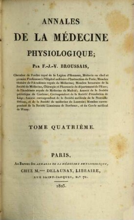Annales de la médecine physiologique. 4. 1823
