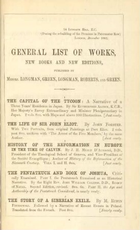 Generals list of works, new books and new editions, published by Messrs. Longman, Green, Longman, Roberts, and Green