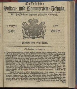 16tes Stueck, Montag den 16ten April. 1787