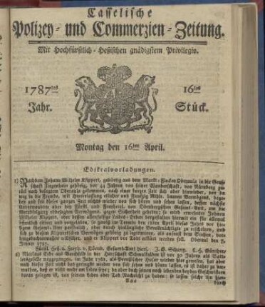 16tes Stueck, Montag den 16ten April. 1787