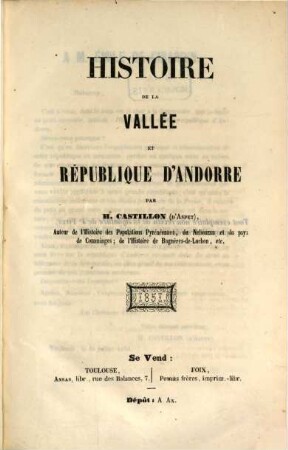 Histoire de la vallée et république d'Andorre