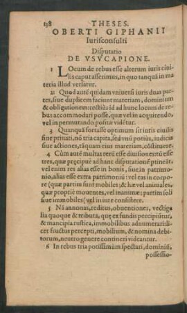 Oberti Giphanii Iurisconsulti Disputatio De Usucapione.