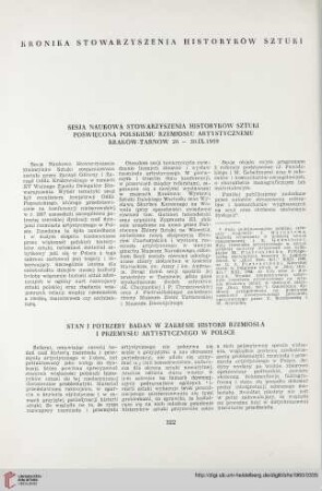 22: Stan i potrzeby badań w zakresie historii rzemiosła i przemysłu artystycznego w Polsce