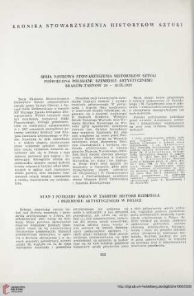 22: Stan i potrzeby badań w zakresie historii rzemiosła i przemysłu artystycznego w Polsce