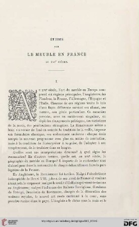 2. Pér. 32.1885: Études sur le meuble en France au XVIe siècle, [1]