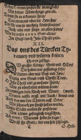 Das uns des Türcken Ty=ranney und wütten keinen schaden zufüge.