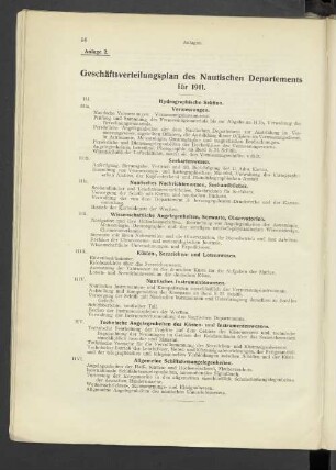 Anlage 2. Geschäftsverteilungsplan des Nautischen Departements für 1911.