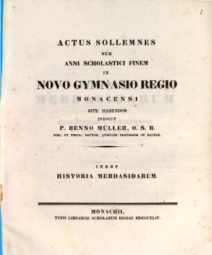 Actus sollemnes sub anni scholastici finem in Novo Gymnasio Regio Monacensi rite habendos .... 1844