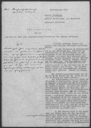 Oberderdingen ("Derdingen") mit Unterderdingen: Pfarrbericht 1931