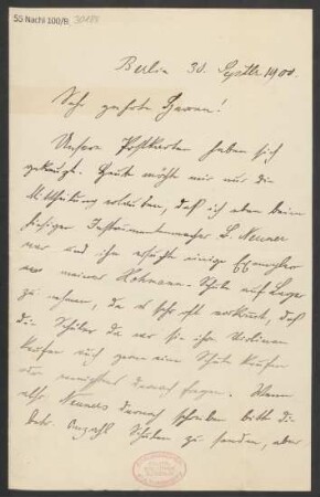 Brief an B. Schott's Söhne : 30.09.1900
