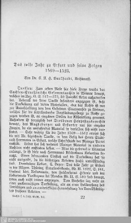 Das tolle Jahr zu Erfurt und seine Folgen 1509 - 1523