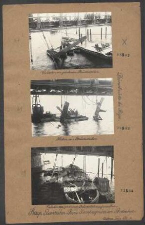 Aufräumungsarbeiten an der Dünabrücke bei Riga, November 1917: Heben von Brückenteilen