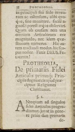 Protheoria, De primariis Fidei Articulis primisq; Principiis dogmaticis apud praecipuas Religones Christianas