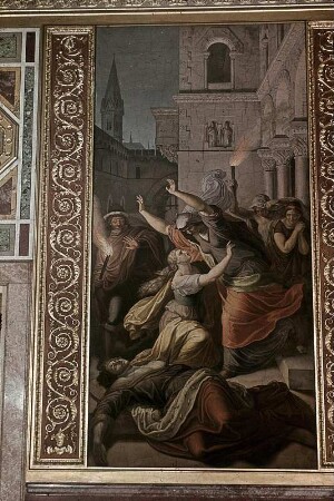 Nordwand, Mittelbild: Kriemhilde findet die Leiche Siegfrieds vor ihrer Kemenate zu Worms