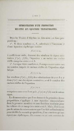 Démonstration d'une proposition relative aux équations transcendantes.